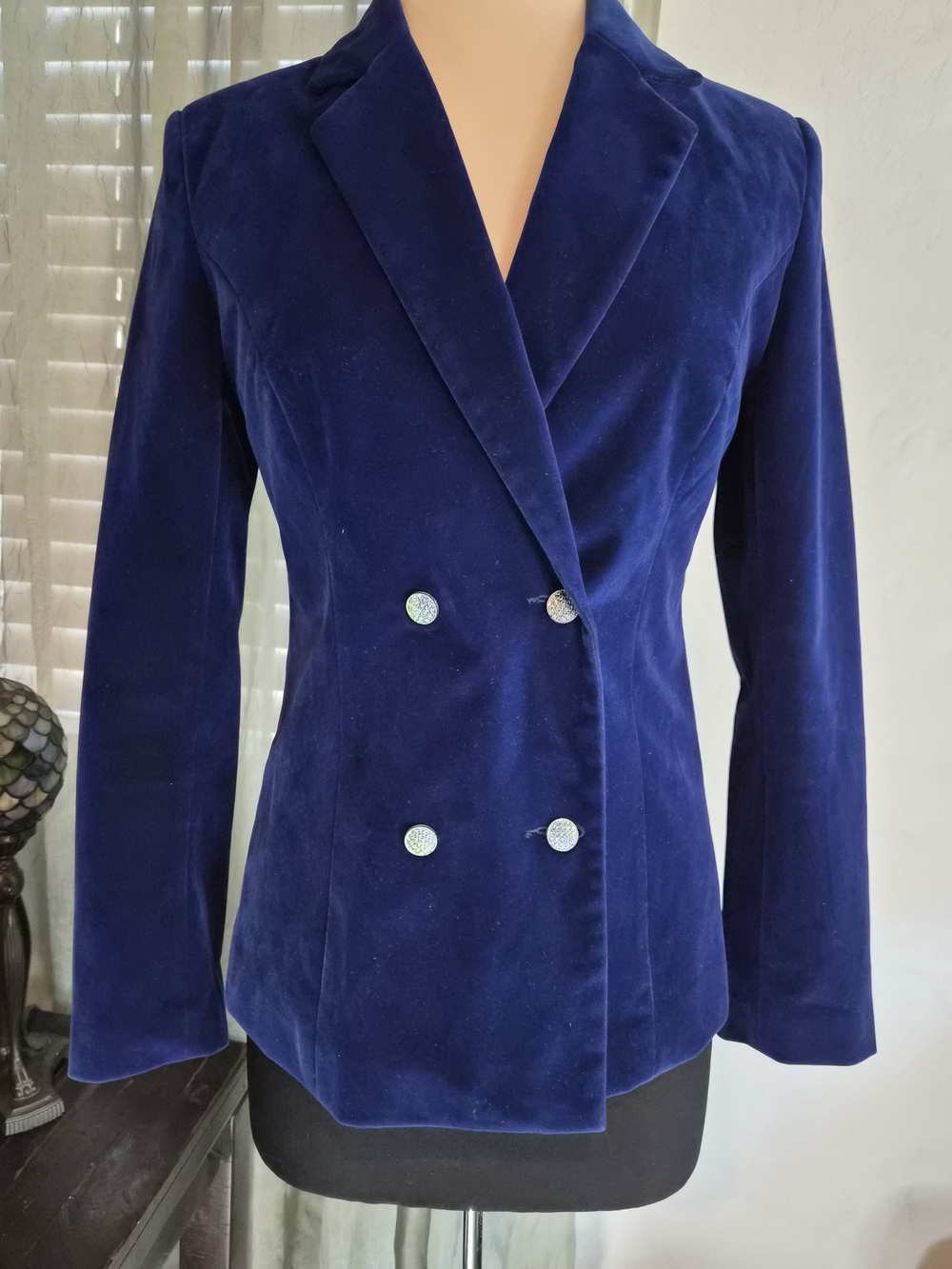 Nasty Gal Double-Breasted Velvet Blazer - Navy Blue